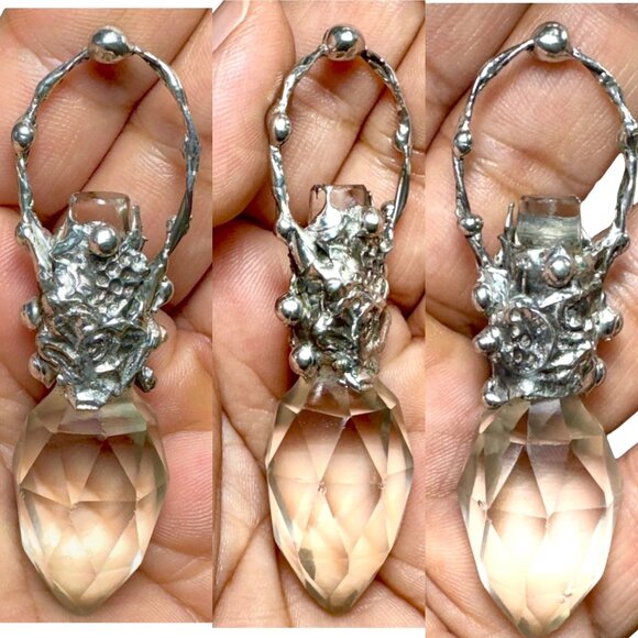 Unique Handcrafted Silver & Crystal Perfume Bottle Topper Pendant Necklace - Picture 4 of 16